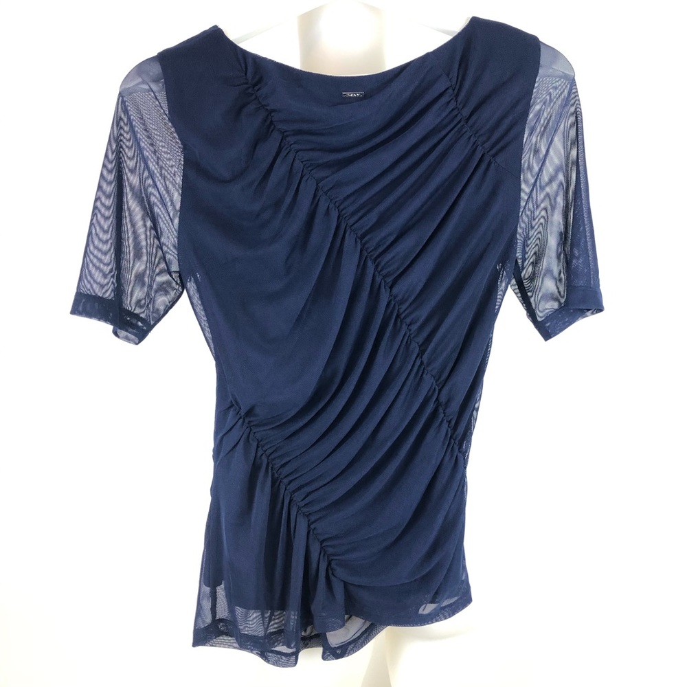 DKNY Mesh Top Blouse Short Sleeves Ink/ Navy Sz S